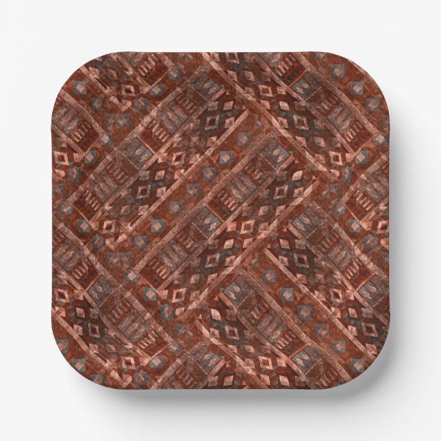 Monochrome beige brown ethnic pattern. paper plate (Front)