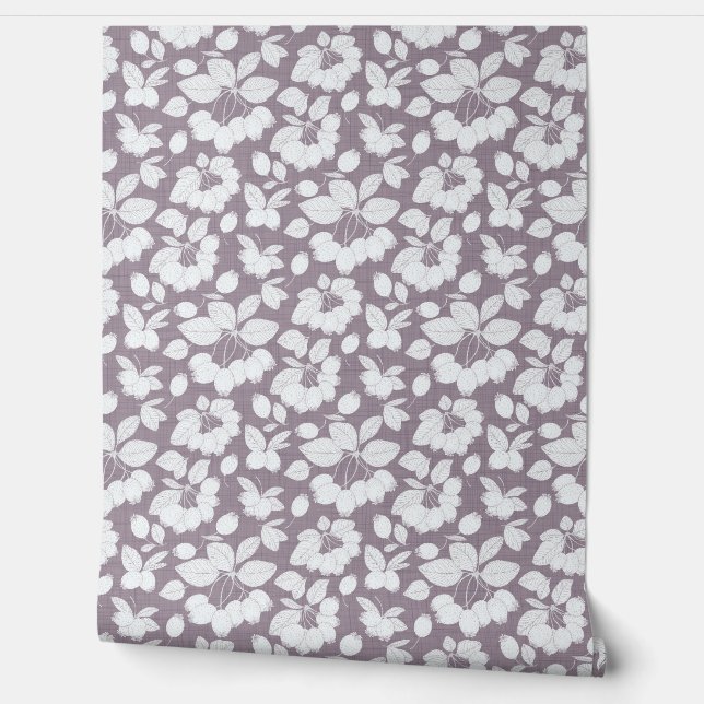 Monochrome Berry Branch Wallpaper (Unrolling)