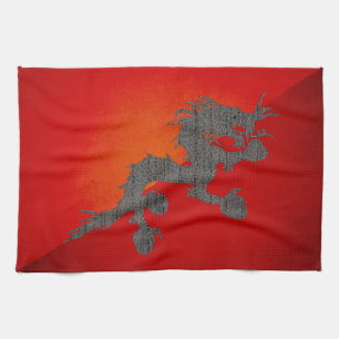 Monochrome Bhutan Flag Kitchen Towel