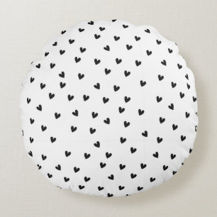 Monochrome Black and White Heart Pattern Round Pillow