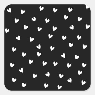 Monochrome Black and White Heart Pattern Square Sticker