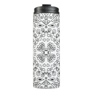 Monochrome Black and White Line Art Pattern Thermal Tumbler