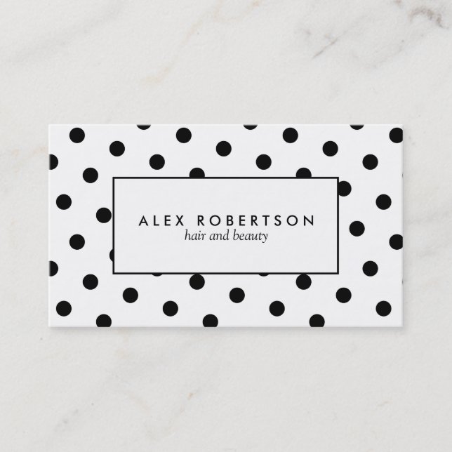 Monochrome black and white polka dots business card (Front)