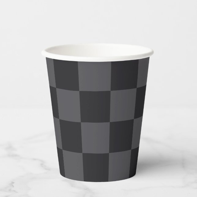 Monochrome Black Grey Croatian Checkers Paper Cups (Front)