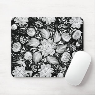 Monochrome Black & White Folk Art Mouse Pad