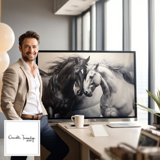 Monochrome Black White Horses | Large Wall Art    
