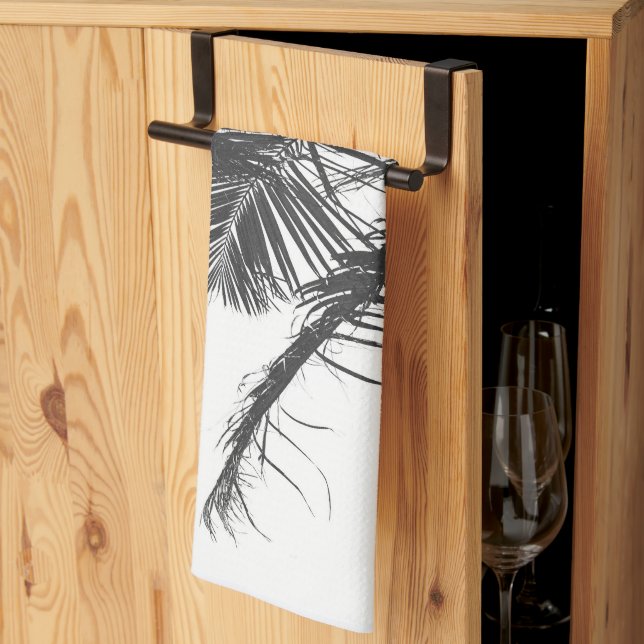 Monochrome Black White Palm Tree Leaves Kitchen Towel (Thirds Fold)
