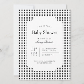 Monochrome Black White Rectangle Plaid Geometric Invitation