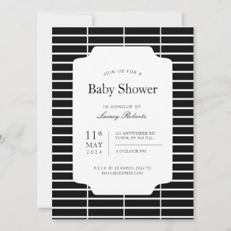 Monochrome Black White Rectangle Plaid Geometric Invitation
