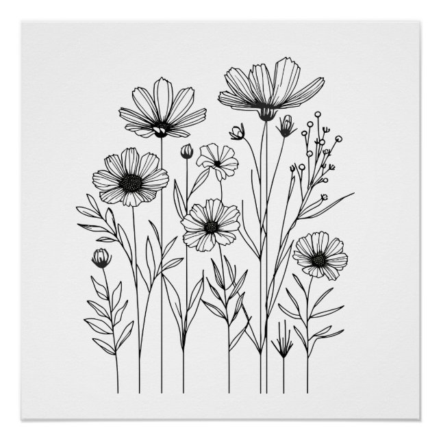 Monochrome Bloom  Botanical Line Art Simplicity  Poster (Front)