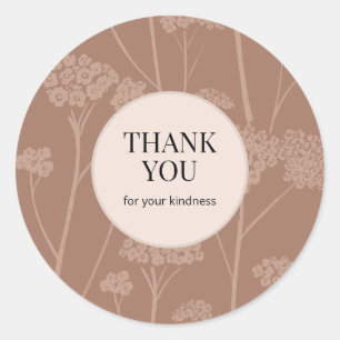 Monochrome Bloom Mocha Mousse Thank You Classic Round Sticker