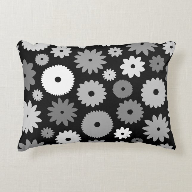 Monochrome Blooms Large Pattern Accent Pillow (Front)