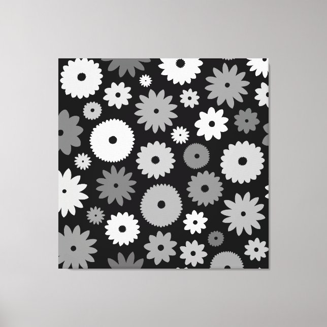 Monochrome Blooms Large Pattern Canvas Print (Front)