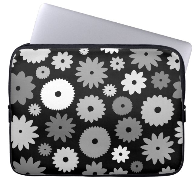 Monochrome Blooms Large Pattern Laptop Sleeve (Front)
