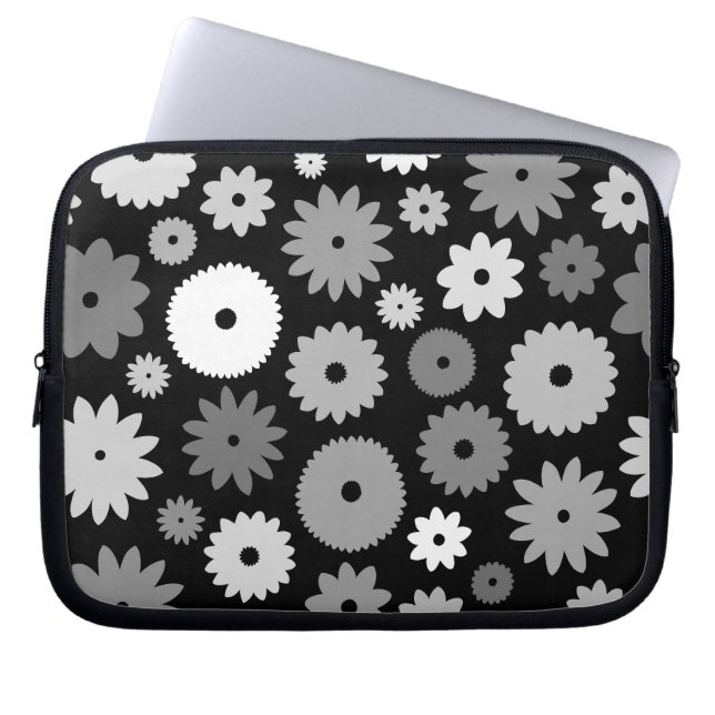 Monochrome Blooms Large Pattern Laptop Sleeve (Front)