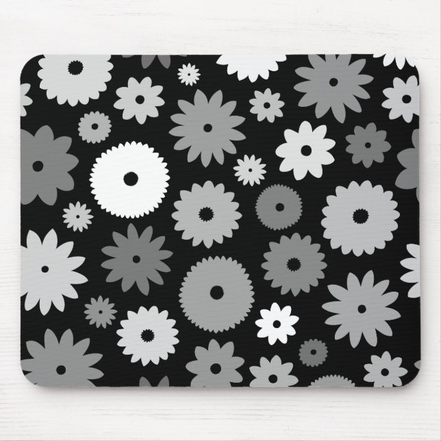 Monochrome Blooms Large Pattern Mouse Pad (Front)