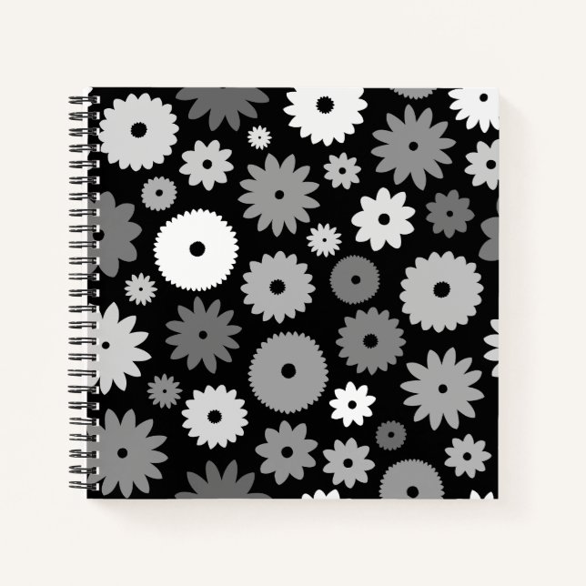 Monochrome Blooms Large Pattern Notebook (Front)