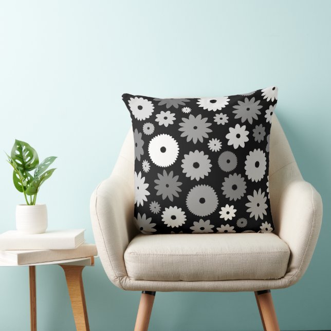 Monochrome Blooms Large Pattern Throw Pillow (Chair)
