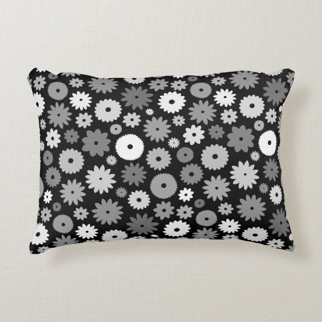 Monochrome Blooms Pattern Accent Pillow (Front)