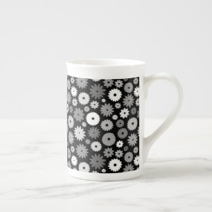 Monochrome Blooms Pattern Bone China Mug