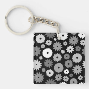 Monochrome Blooms Pattern Keychain