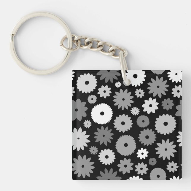 Monochrome Blooms Pattern Keychain (Front)