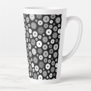 Monochrome Blooms Pattern Latte Mug