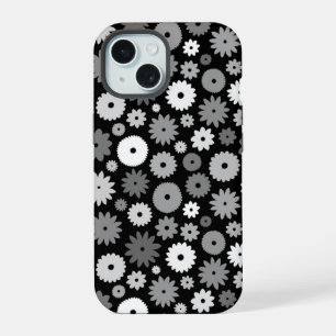 Monochrome Blooms Repeat Pattern iPhone 15 Case