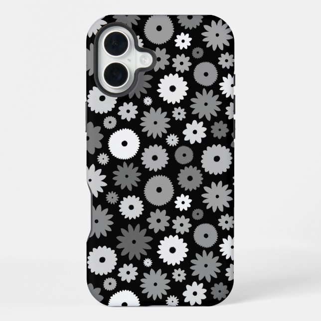 Monochrome Blooms Repeat Pattern iPhone Case (Back)