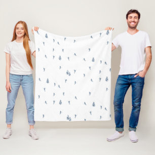Monochrome Blue Alpine Skiers Skiing Fleece Blanket
