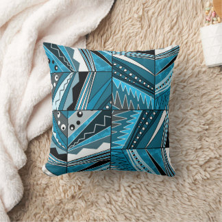 Monochrome blue ethnic ornament. throw pillow