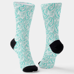 Monochrome blue turquoise paisley pattern socks
