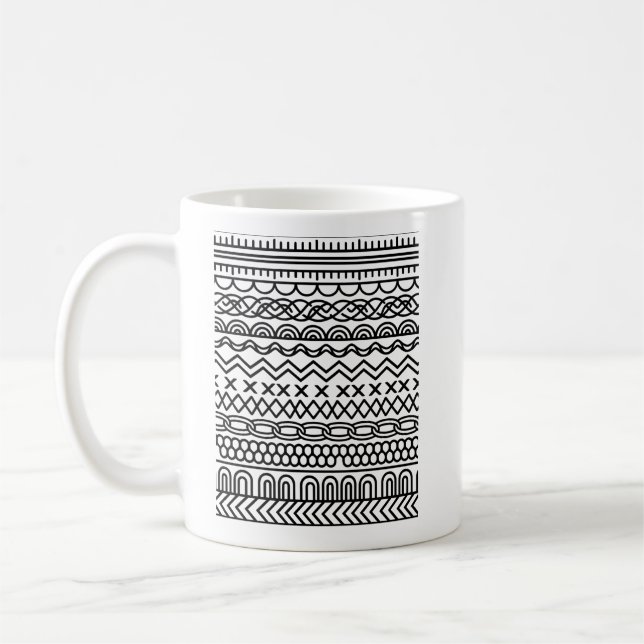 Monochrome Boho Knit Sampler | Tribal Geometric  Coffee Mug (Left)