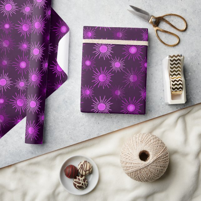 Monochrome boho sun pattern - purple  wrapping paper (Crafts)
