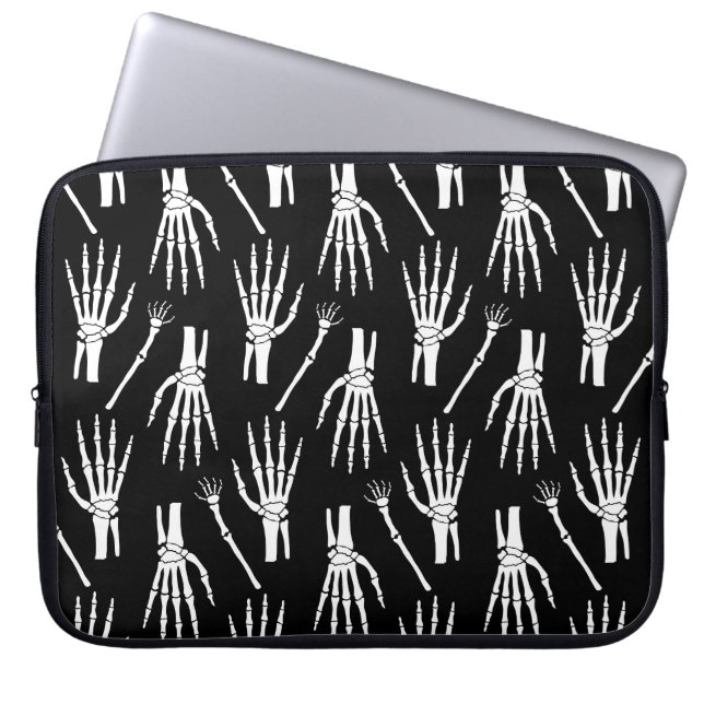 Monochrome Bones Halloween Pattern Laptop Sleeve (Front)