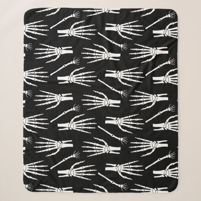 Monochrome Bones Halloween Pattern Sherpa Blanket (Front)