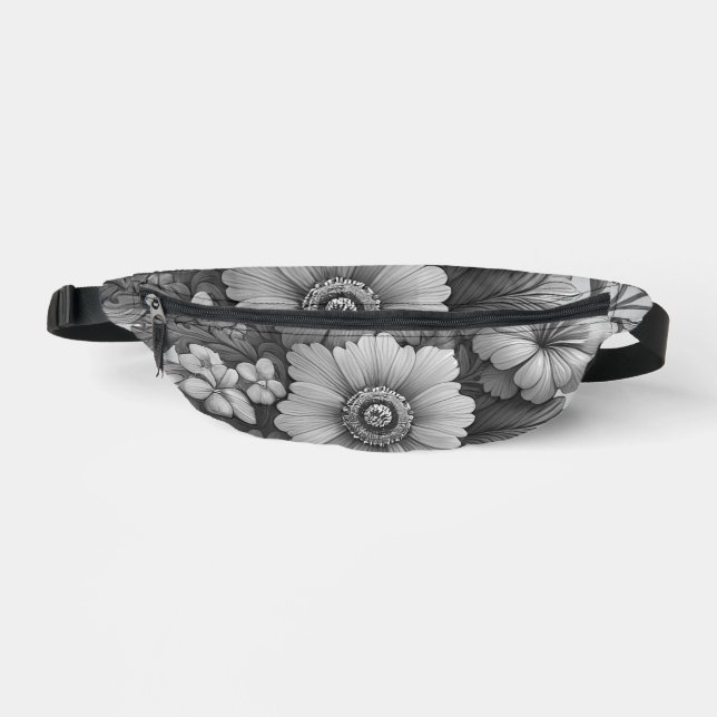 Monochrome Bouquet of Flowers Fanny Pack (Front)