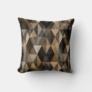 Monochrome brown rhombic textured  Throw Pillow