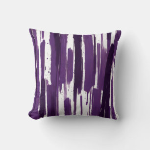 Monochrome Brush Stroke Stripes in Purple Throw Pillow
