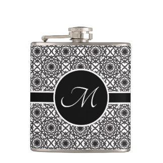Monochrome Celtic Knot Pattern Monogram Hip Flask