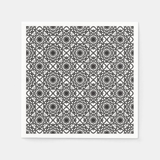Monochrome Celtic Tangled Knot Pattern Napkin (Front)