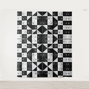 Monochrome Chequerboard and floral Glamour Pattern Tapestry