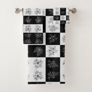 Monochrome Chequerboard FLowers Elegant pattern Bath Towel Set