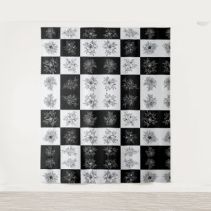 Monochrome Chequerboard FLowers Elegant pattern Tapestry