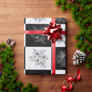 Monochrome Chequerboard FLowers garden unique Wrapping Paper