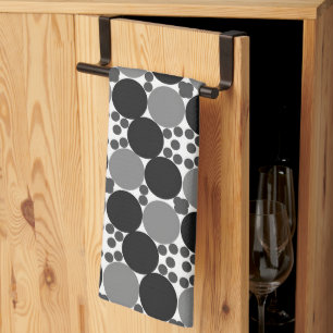 Monochrome Circles: Abstract Black White And Grey, Kitchen Towel