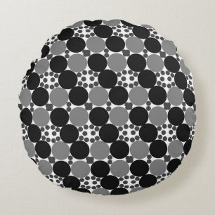 Monochrome Circles: Abstract Black White And Grey, Round Pillow