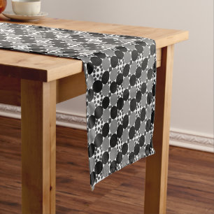 Monochrome Circles: Abstract Black White And Grey, Short Table Runner