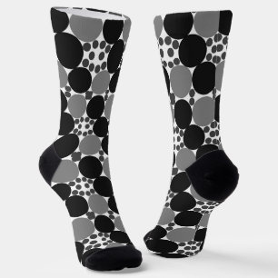Monochrome Circles: Abstract Black White And Grey, Socks