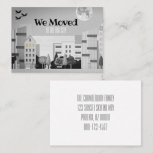 Monochrome City Skyline We Moved New Address Business Card